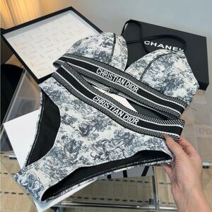 Christian Dior Black & White Toile Logo Bikini Set